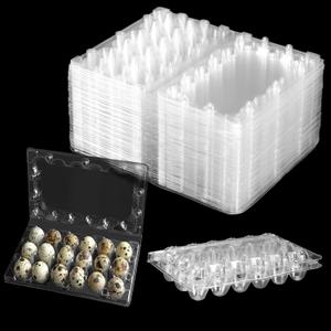 JAPCHET 100 Pack Stackable Plastic Egg Cartons - Reusable, Cheap Bulk, 18 Grid, Quail Egg Container