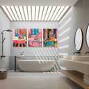 Framed Funky Bathroom Animal Wall Art set of 3, Tiger Leopard Zebra in Bathtub pictures Wall Decor, Pink Kitsch Aesthetic Animal Eclectic Posters Print Artwork for Restroom Bathroom (L12''W16'', Canvas)