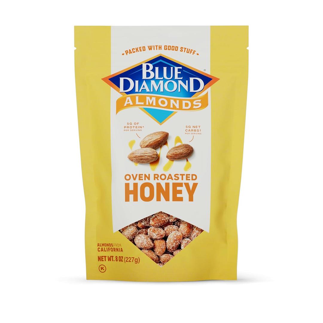 Blue Diamond Almonds, Premium Roasted Honey Snack Nuts For Sweet Treats, With Dessert, or Healthy Choice, 8 Ounce (Pack of 1) (EXP 09/12/26)