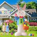 12FT Bunny Basket Easter Inflatable Decoration with Built-in LED Lights for Holiday Celebration Decorations on Yards, Lawns and Patios