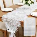 12PCS White Lace Table Runners, 14 x 120 Inch Rustic Vintage Table Cloth with Floral Embroidery for Wedding Bridal Thanksgiving Christmas Baby Shower Party, Boho Lace Tablecloth Home Decor