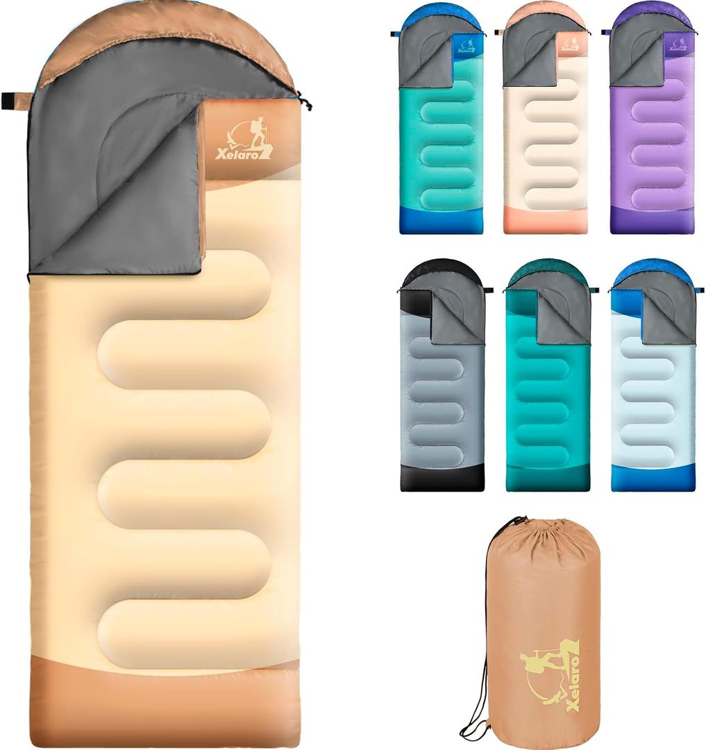 Sleeping Bags for Adults Kids - 3 Season Cold&Warm Weather Waterproof Camping Sleeping Bags - Lightweight Sleeping Bags for Camping Hiking Outdoor Travel (Earth&Beige)