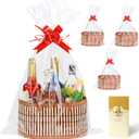 3 Set Baskets for Gifts Empty, Large Woven Bamboo Gift Basket Kit with Handles, Sturdy Empty Gift Baskets to Fill for Christmas, Birthday Party Wrapping Gift -3 Cellophane Wrap Bags,3 Gift Cards