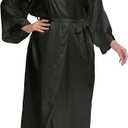 Women's Plus Size Long Satin Robes Plus Size Long Silk Robes Kimonos Sleepwear Dressing Gown (Black, XXL)
