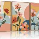 FWIEXA Boho Floral Canvas Wall Art,Pink Flower Pictures Wall Decor,Modern Orange Flowers Wall Art,Abstract Plant Botanical Art Print,Wildflower Bohemian Artwork for Bedroom Rustic Farmhouse 16x24''x3