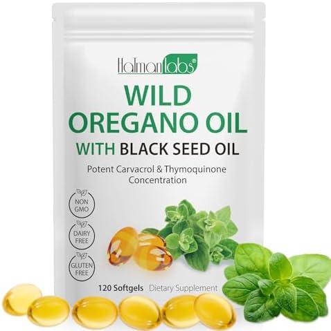 NenMaoKeNu Oil of Oregano Softgels, 120 Count Oregano Oil Capsules, 165mg Carvacrol, 2 in 1 6000mg Oil of Oregano with Black Seed Oil 200mg, Oregano Oil Supplement Capsules, Best By: 25/04/2028