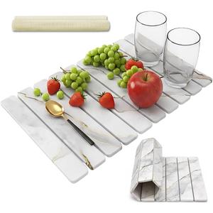 Large Stone Dish Drying Mat for Kitchen Counter, Foldable 24"16" Diatomaceous Earth Mat, Super Absorbent Marble Stone Drying Pad for Dishes, Cups, Bottles (White Marble)