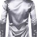 ZEROYAA Men's Luxury Shiny Silk Like Satin Button Up Dress Shirts (Silver, XL)
