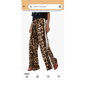 Women's Casual Pants Drawstring Leopard Print Color Block Side Striped Straight Leg Wide Leg Loose Pants Small