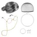 7pcs Halloween Old Lady Costume for Women Grandma Granny Wig Glasses Old People Cosplay for 100th Day of School Outfit
