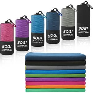 BOGI Microfiber Travel Sports Towel-Quick Dry Towel, Soft Lightweight Microfiber Camping Towel Absorbent Compact for Camping Gym Yoga Swimming Backpacking (L:60''x30''+16''x16''-Black)
