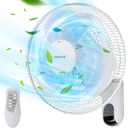 BEESTAR 16 Inch Oscillating Wall Mount Fan, 90 Degree, 3 Speeds, With 6 ft Cord, High Velocity for Bedroom, Home Office, Garage (Remote Control Model), White