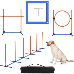 4 Sets Pets Agility Training Equipment, Adjustable Dog Hoop, Dog Jump, Weave Poles and Pause Boxwith Independent Packaging(4 Sets)