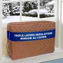 BlueStars Upgraded Window Air Conditioner Cover Indoor - New Version with Velcro Sides - Inside AC Cover for Winter - Polyester Fiber Fill Layers Insulation - 28" x 20" x 3.5" - Brown (14000 - 24000 BTU)
