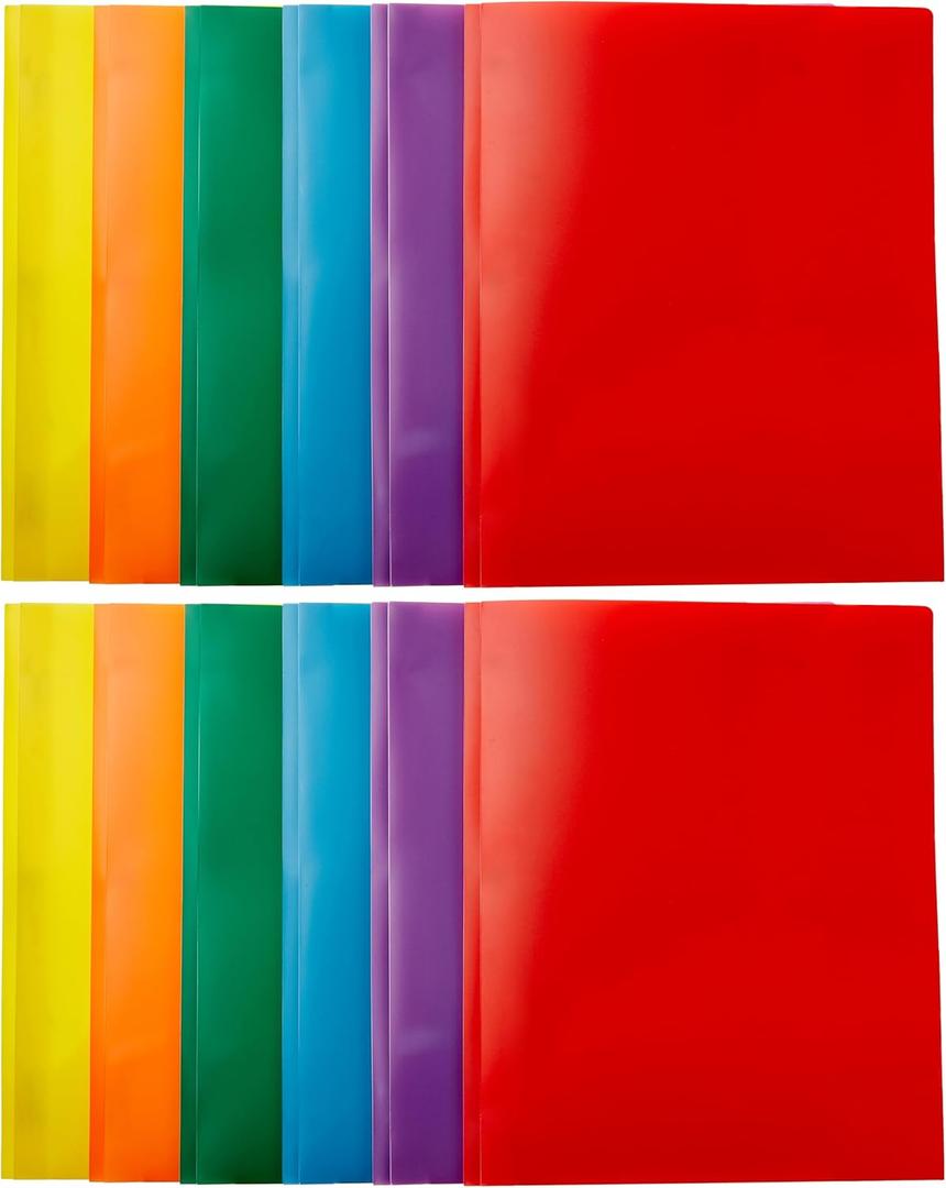 Amazon Basics Heavy Duty Plastic Folders with 2 Pockets for Documents, Letter Size Paper, School Supplies Organization, Assorted Colors, Pack of 12