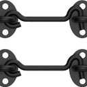 2 Pack Barn Door Latch Lock 6" Black Hook and Eye Latch with Screws, Rust-Resistant Metal Gate Latch for Window, Cabin Hooks, Sliding Door, Bathroom, Bedroom