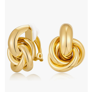 Gold Geometric Clip On Earrings for Women Chunky Gold Knot Link Clip Earrings Trendy Jewelry