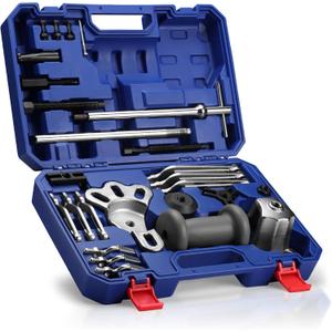 WORKPRO 9-Way Slide Hammer Puller Set, 27-Piece Slide Hammer Kit, Wheel Bearing Removal Tool for Front Hub & Rear Axle, Heavy Duty Bearing Puller Set with Carry Box