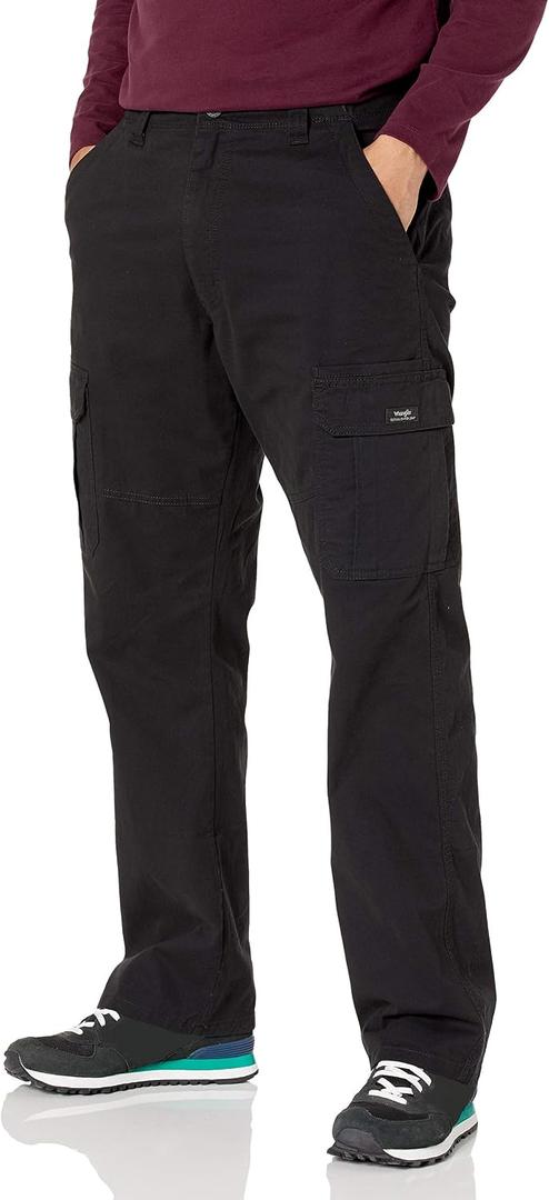 Wrangler Authentics Mens Relaxed Fit Stretch Cargo Pant (Black)