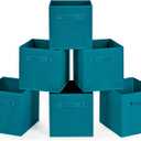 MaidMAX Cloth Storage Bins, Set of 6 Foldable Collapsible Fabric Cubes Organizers Basket with Dual Handles, Teal