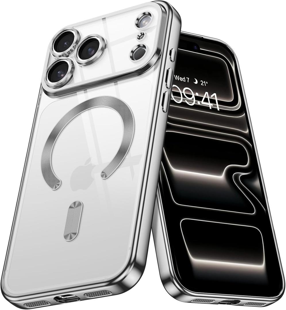 5 x BENTOBEN Clear for iPhone 17 Pro Max Case 2025, Phone Case iPhone 17 Pro Max 6.9" with MagSafe, Magnetic Plated Slim Thin Lightweight Soft TPU Electroplated Shockproof Bumper Protective Cover, Silver