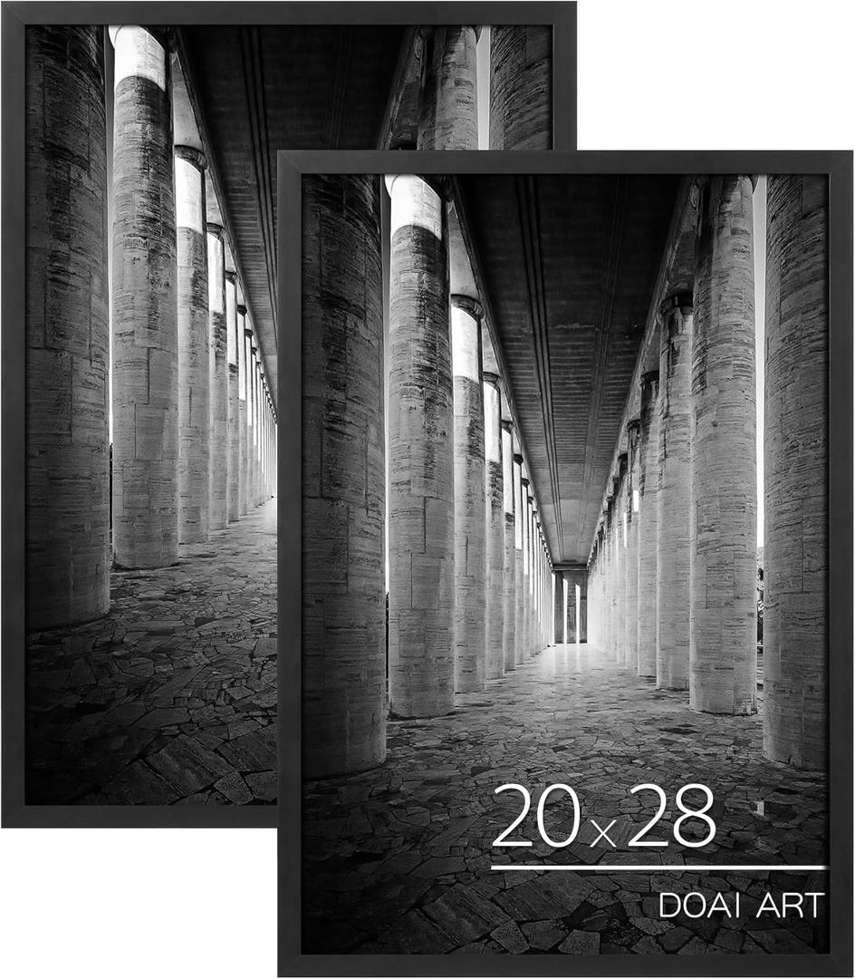 DOAI ART 20x28 Frame Black 2 Pack, 20x28 Picture Frame or 20x28 Frame with HD Plexiglass for Horizontal or Vertical Wall Mounting, 20x28 Picture Frame Durable Scratch-proof Safe and Artistic Large