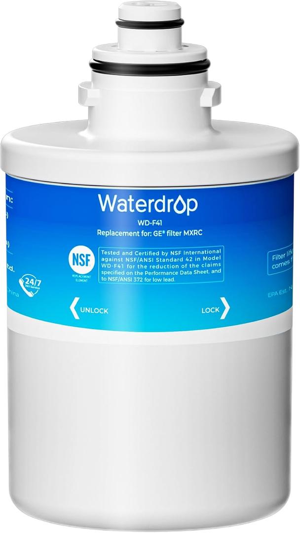 Waterdrop MXRC Replacement for GE® MXRC, FXRC, FXRT, HXRC, 9905, 46-9905 & 1E1013 Refrigerator Water Filter, 1 Pack