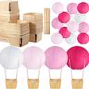 Namalu 24 Set Hot Air Balloon Baby Shower Centerpieces Paper Lanterns Wooden Candy Boxes with Sticks DIY Craft for Graduation Birthday Wedding Party Table Decoration(Hot Pink)