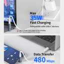 90 Degree USB C to Lightning Adapter 2-Pack, 35W 480Mbps Data Transfer Up and Down Right Angle Type-C Charger Connector Cable for iPhone 17/16/15,iPad, Samsung S25,Tablets, Laptops & Mobile Phones