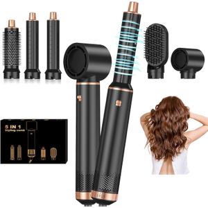 5 in 1 Air Curler Set Wrap Hair Styler Blow Dryer Brush with 3 Temps, Hair Dryer Brush Upgrade Negative Ion Hot Air Brush Curling Brush Iron, Hair Styling Tools for Dry Curl Straighten