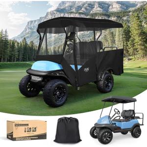 Enclosure Universal Rain Cover, Portable & Drivable 4-Sided Black Golf Cart Cover Fit Club Car/EZGO RXV TXT, Yamaha, 4 Passenger 93.7 in Roof, 93-3/4" Top
