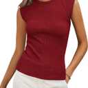 PRETTYGARDEN Women's Ribbed Tank Tops 2026 Summer Cap Sleeve Slim Fitted Knit Basic Casual Tee Shirts Trendy Fashion Clothes (Red, L)