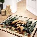 Bear Rug Mat Farmhouse Bathroom Rugs Animal Brown Bear Forest Trees Rustic Cabin Carpet Camping Bath Rug Sets for Bathroom Bedroom Kitchen Outdoor Indoor 17X29 Inch