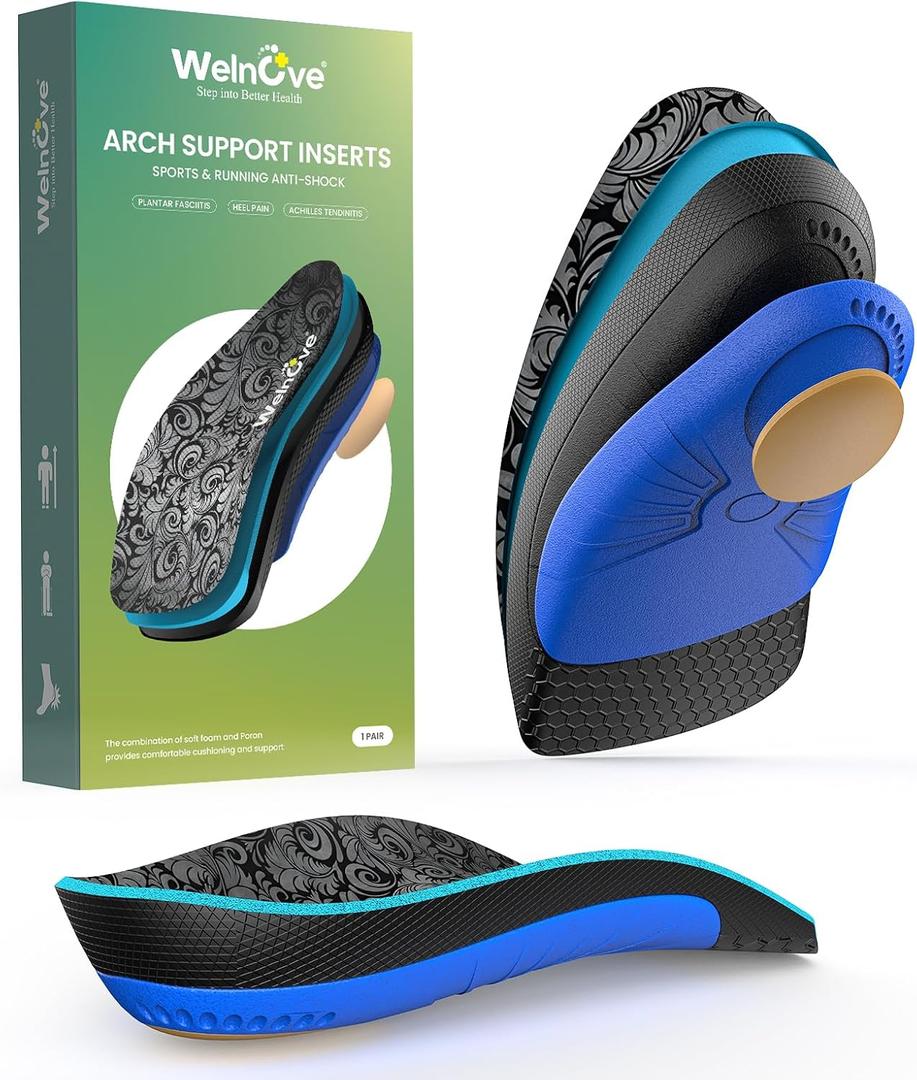 Plantar Fasciitis Inserts for Heel Pain - Welnove Heel Cups for Heel Pain Relief - Orthotic Shoe Inserts for Achilles Tendonitis - Men's 5-8, Women's 6-9 (Gray)