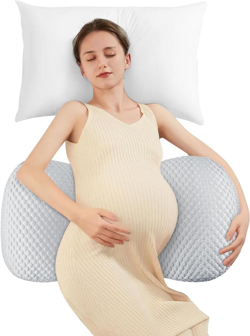 Pregnancy Pillow Cooling for Sleeping, Detachable and Adjustable Double-Sided Support Maternity Pillow Skin-Friendly for Pregnant Women Back, HIPS, Legs(30Slope Design Verified by Expectant Mothers)