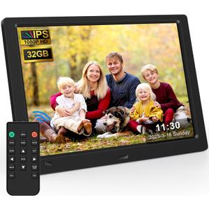 10.1 Inch Digital Picture Frame with 32GB USB Flash Drive, KECAG 1920x1080 HD IPS Screen Digital Photo Frame, Motion Sensor, Video, Music, Share Moments via SD Card or USB, with Remote Control