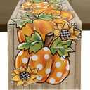 Romanstile Fall Table Runner - 13 X 90 Inch - Wood Pumpkin Leaves Thanksgiving Autumn Kitchen Dining Table Decor, Farmhouse Style Home Decoration for Dining, Party, Holiday