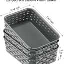 3 Pack Small Plastic Basket, Storage Bin Baskets for Organizing, Pantry Organizer Household Wicker Storage for Laundry Room, Bedrooms, Kitchens, Cabinets, Countertops, Dark Gray
