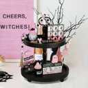 Pink Halloween Decorations 8PCS Tiered Tray Decor, Cute Girlie Tabletop Halloween Decor for Home Tray Shelf Fireplace Mantel Office Desk Table Centerpieces Farmhouse Rustic Spooky Wood Signs