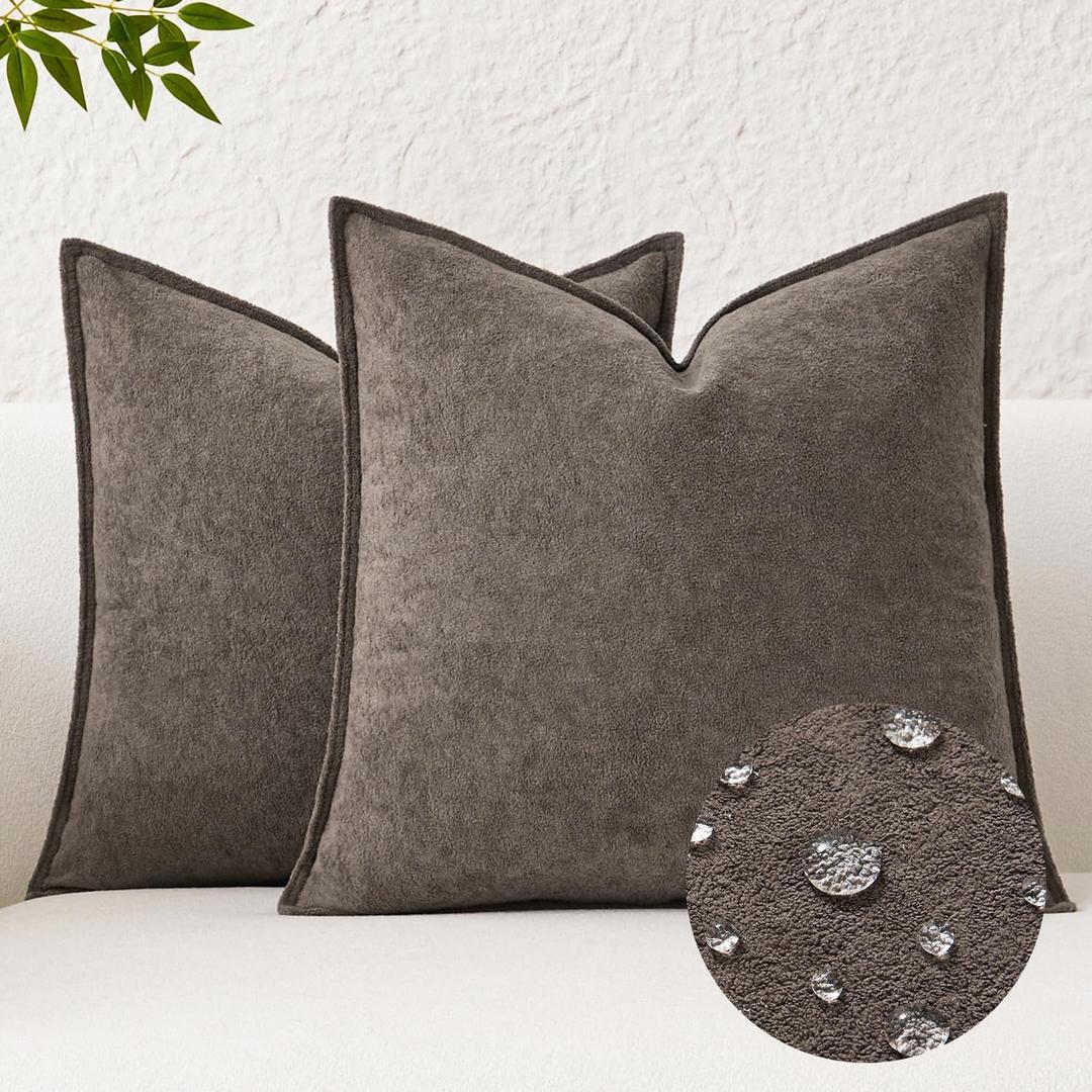 Kevin Textile Waterproof Decorative Pillow Covers Coco Brown 24x24 Inch Pack of 2 Soft Boucle Textured Euro Pillowcases Elegant Accent Pillows for Couch Sofa Chair Bed Home Decor Indoor Outdoor