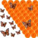 105 PCS Artificial Marigold Flowers with 12 Orange Monarch Butterflies Decor, 3.5 Inch Silk Dia de Los Muertos Flowers for Altars, DIY Fiesta, Halloween, Diwali Bulk Orange Mexican Flowers