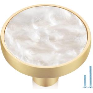 6 Pack Pearl Gold Cabinet Drawer Knobs,1-1/4 Decorative Round Drawer Pulls,Brushed Brass Furniture Hardware for Kitchen,Bathroom,Closet,Cupboard Door
