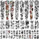 48 Sheets Old School Temporary Tattoos, 8 Sheets Full Arm Bear Flower Swallows Owl Fake Tattoo Stickers for Adults Women Men, 10 Sheets Half Arm 30 Sheets Small Tattoos Realistic for Kids Girls Boys