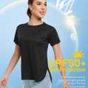 MIER Womens UPF 50+ Sun Protection Workout Tops Short Sleeve UV SPF T-Shirts for Athletic Gym Exercise Yoga, Dry Fit (Black, L)