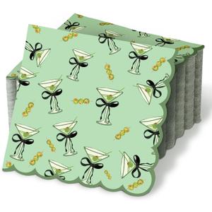 Dunzoom 100 Pcs Martini Cocktail Napkins a Tini Bit Older Birthday Decorations Scalloped Disposable Paper Napkins Espresso Martini Party Supplies for Bachelorette Party Decorations (Cute,Green)