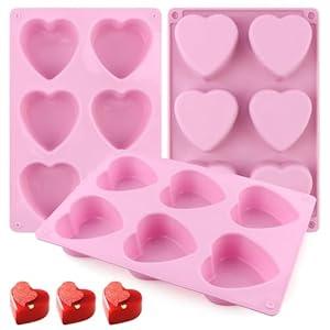 Tikxlafe 3-Pack 6-Cup Silicone Muffin Pans, Nonstick Cupcake Baking Molds, BPA/ PFA-Free, Dishwasher & Oven Safe Heart-shaped Pink