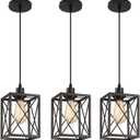 CAFULAM Black Pendant Lighting Modern Pendant Light, Adjustable Pendant Light Fixture,Pendant Lights Kitchen IslandLight (3 Pack Square Pendant Light)