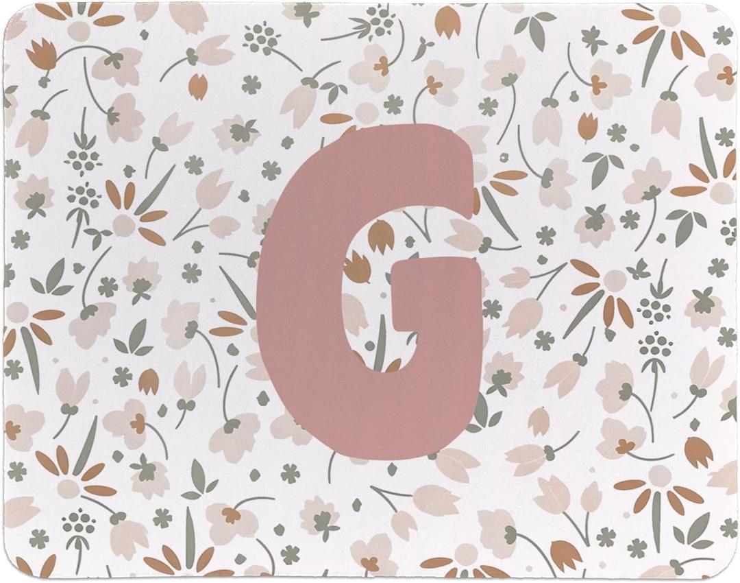 Rusenbao Custom Floral Mouse Pad, Cute Small Pink Flower Personalized Mouse Pad for Women, Customizable Initial Non-Slip Rubber Base MousePads for Desk Wireless Mouse, Laptop, 9.5x7.9 Inch(Letter G)