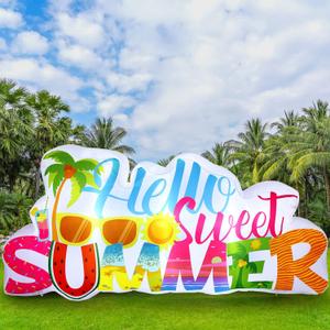 Halloscume 6.6 ft Hello Summer Inflatable Outdoor Decoration Blow up Hello Sweet Colorful Words Built in LED Lights for Summer Hawaiian Beach Surfing Party Yard Lawn Supplies