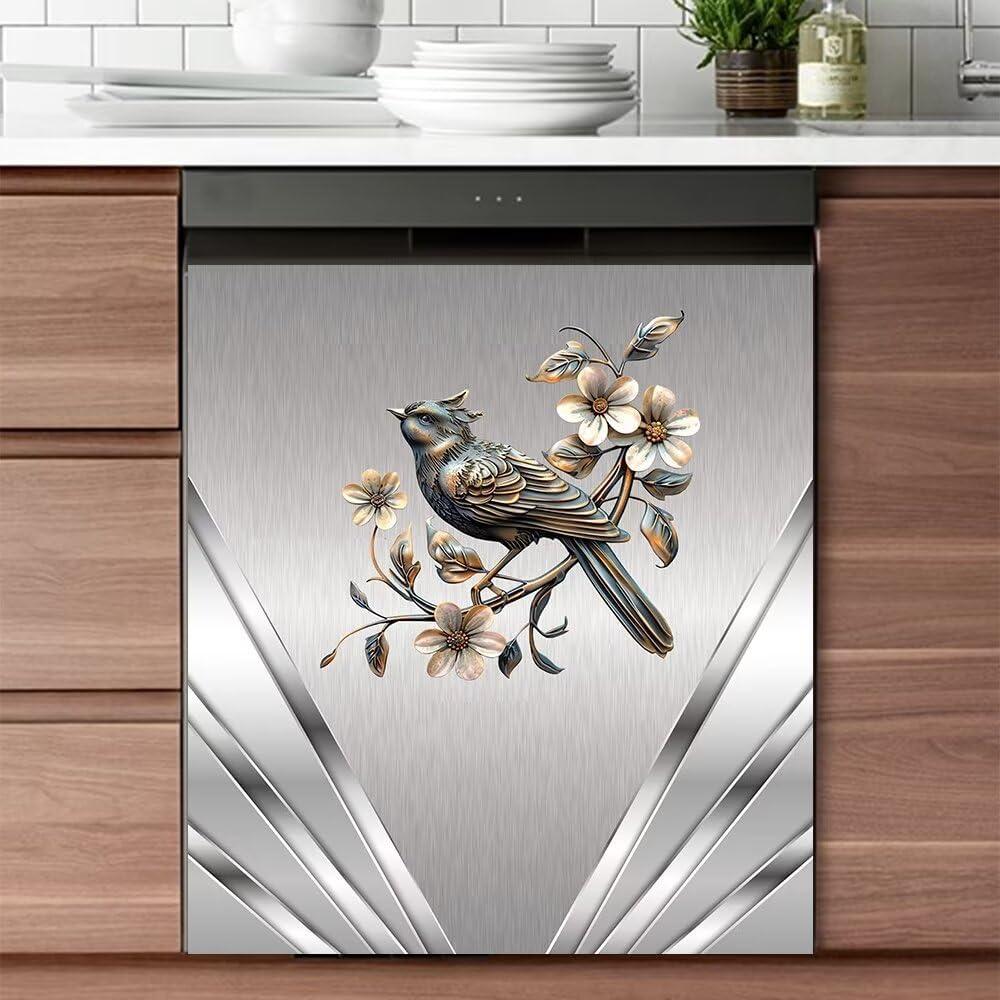 Brushed Silver Metal Texture Bird and Floral Wallpaper Kitchen Decor Dishwasher Magnet Sticker,Refrigerator Door Metallic Silver for The Front Cover Skin Metal Grey Decal 23x17 inch Brushed Silver Metal Texture Bird and Floral Wallpaper Kitchen Decor Dishwasher Magnet Sticker,Refrigerator Door Metallic Silver for The Front Cover Skin Metal Grey Decal 23x17 inch